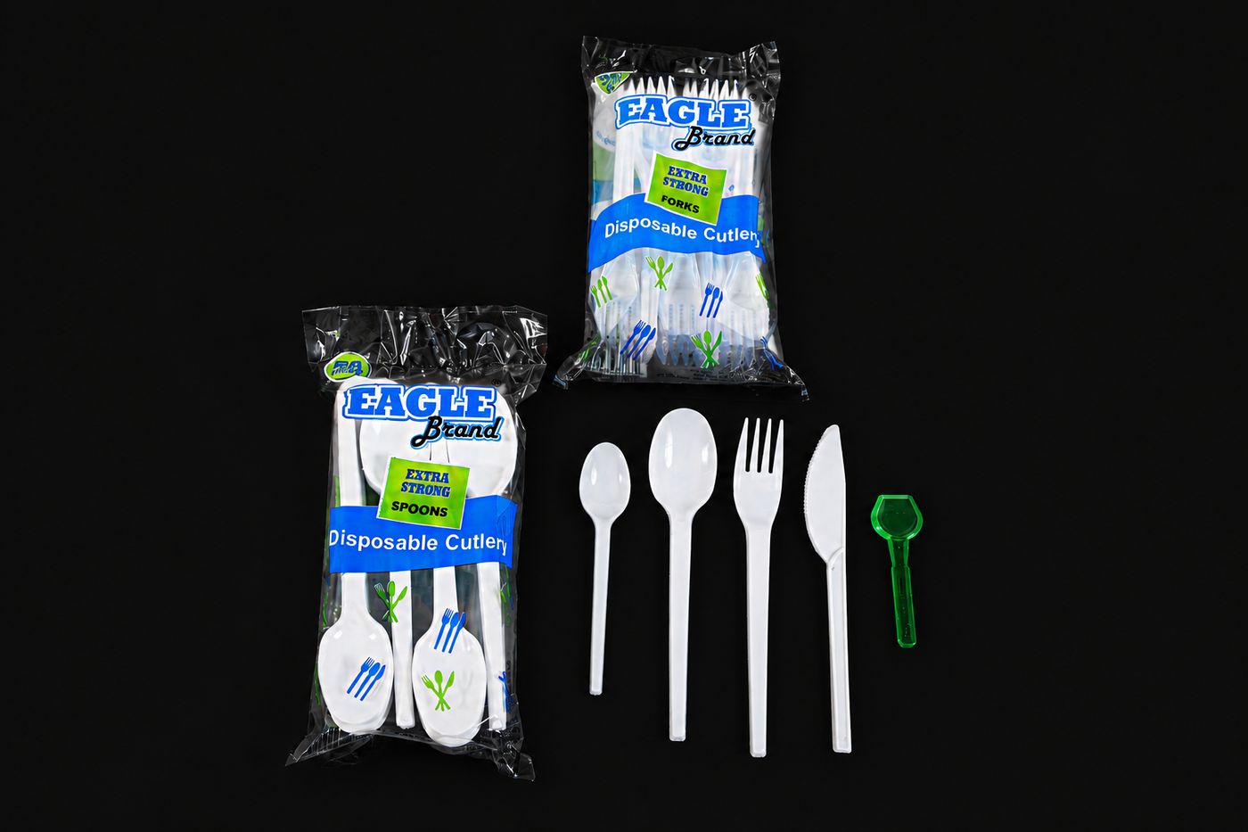Eagle Holdings disposable cutlery — forks, knives, tablespoons, teaspoons and ice cream spoons