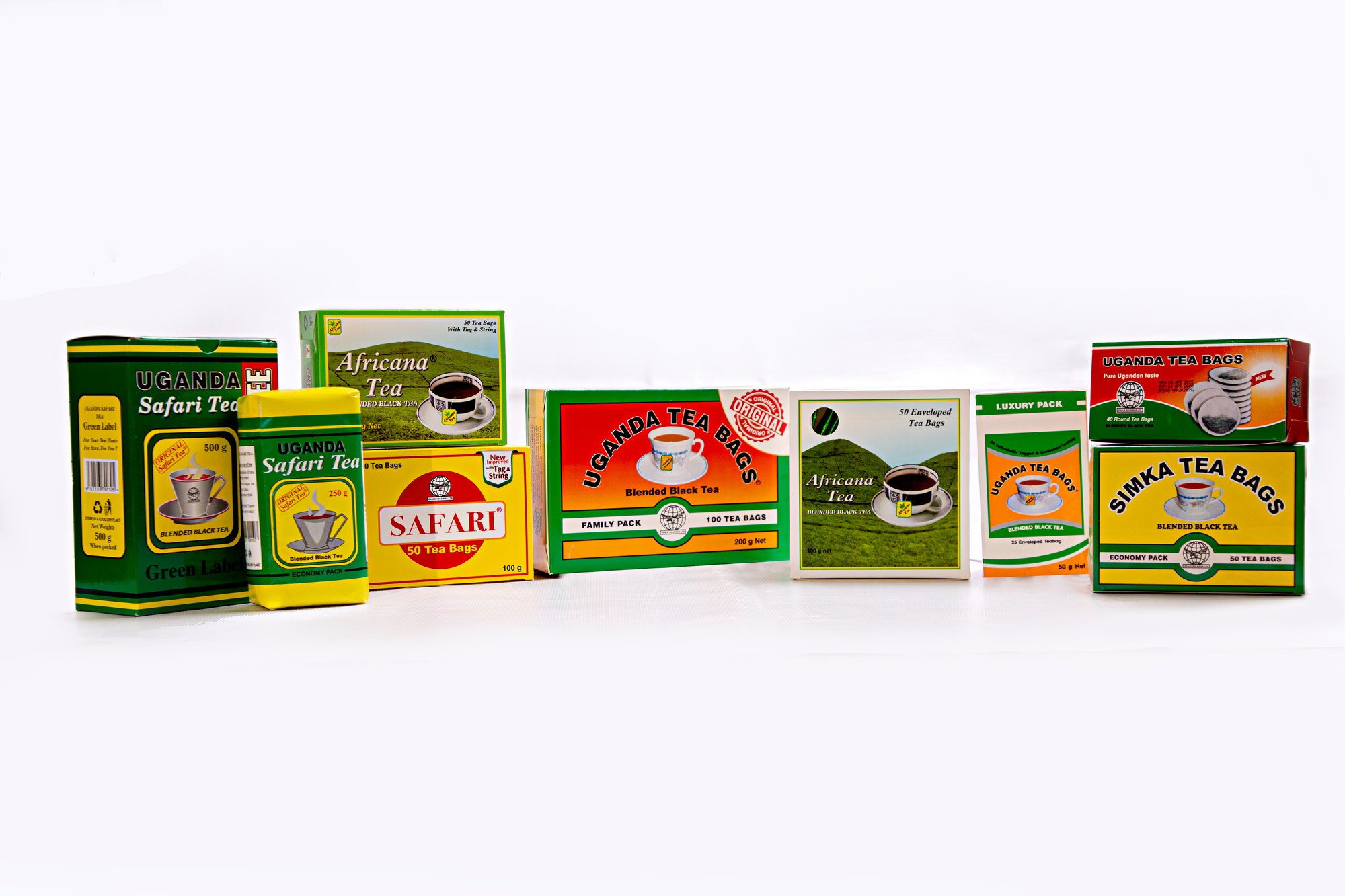 Eagle Holdings tea range — Uganda Tea Bags, Africana, Safari, Simka, Uganda Safari and Green Label