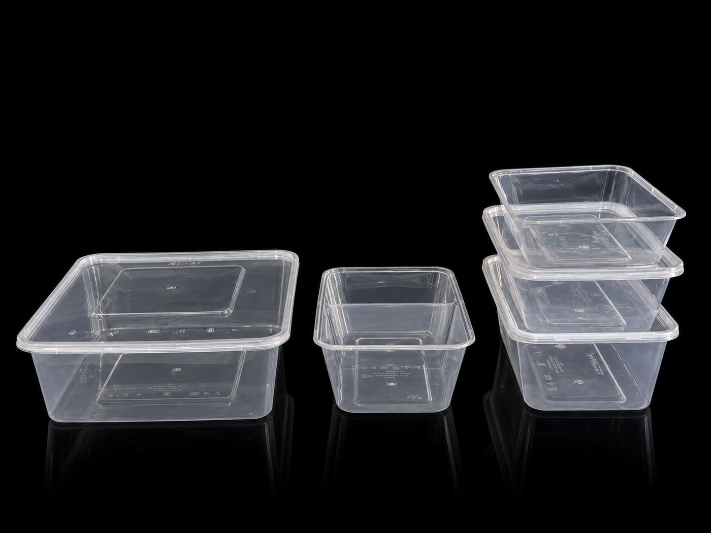 Rectangular Microwaveable Containers with Lids — available in 500ml, 750ml, 750ml 2-partition, 1000ml and 2000ml