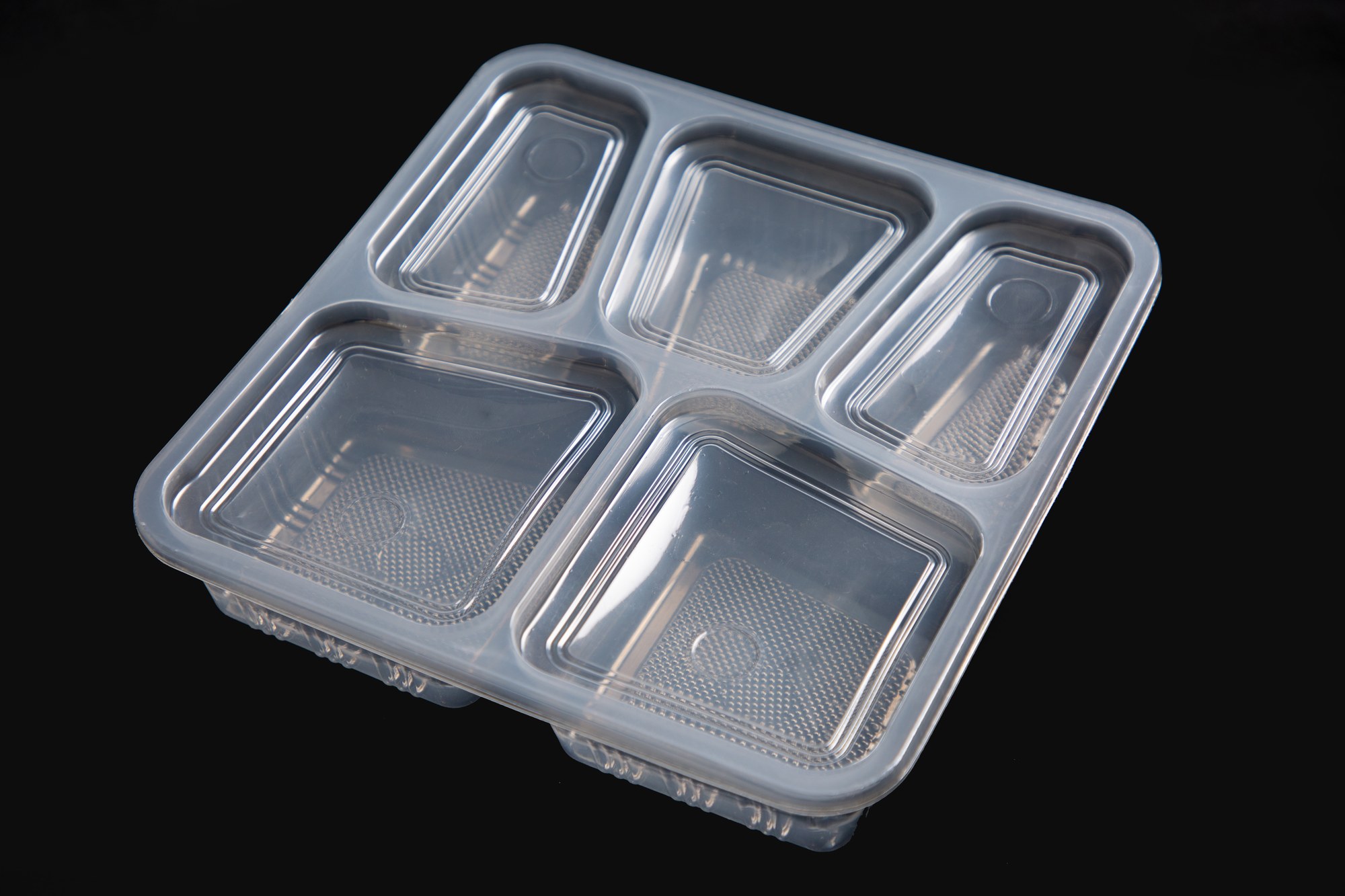 5 Partition Clear Container with matching lid — for portioned meals, snack platters and bento-style takeaways